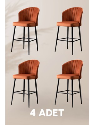 MyMassa Rubi Bar Sandalye - Babyface Turuncu - Siyah Metal Ayak - Bar Taburesi / Bar Sandalyesi (4 Adet)