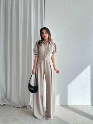 Moda Durağı Steffy Premium Kaliteli Tulum Vizon