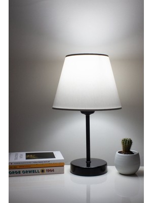 PremiumPort Beyaz Modern Yatak Odası Abajur, Siyah Ayaklı Masa Lambası