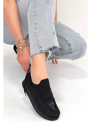 Mesga Butik Renji Siyah Triko Bağcıklı Spor Ayakkabı