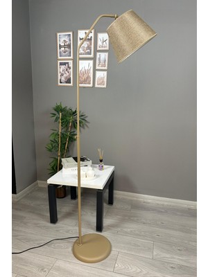 PremiumPort Cotella Kumaş Dokulu Koyu Bej Lambader, Modern Metal Zemin Aydınlatması