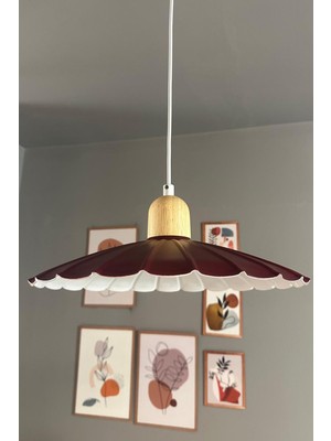 PremiumPort Vişne Renkli Metal ve Ahşap Sarkıt Avize, Modern ve Rustik Tarz Dekorasyon