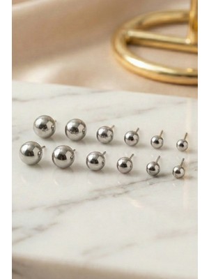 Aurrari Silver 6 Çift Top Çelik Küpe