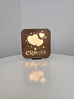 PremiumPort Ahşap Işıklı Oda Lambası, Kişiye Özel, Şık Tasarım, Gece Kullanımı