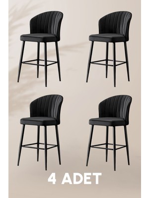 MyMassa Rubi Bar Sandalye - Siyah - Siyah Metal Ayak - Bar Taburesi / Bar Sandalyesi (4 Adet)