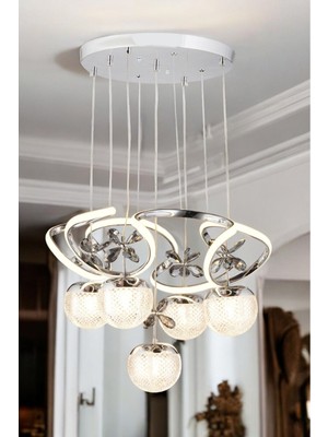 PremiumPort Modern Sarkıt LED Avize, 3 Renk Krom Kaplama, Toplu Kelebek Taşlı