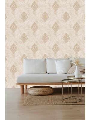 Golden DUVAR KAĞIDI - BORDÜR Damask Desen Altın / Gümüş Yaldız Detaylı 5.2m² Modern  Dekoratif Nonwoven Duvar Kağıdı