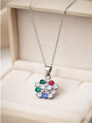 Ekonomik Sepeti Renkli Taşlı Çelik Kolye