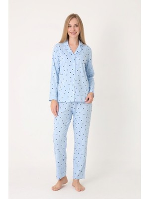 Nbb Mavi Pointel Önden Düğmeli Pijama Takım