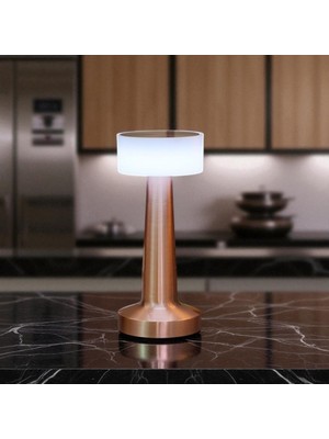 PremiumPort Şarjlı Metal Masa Lambası, Silindirik Başlık, Dokunmatik LED Işık