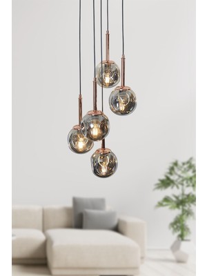 Teknotrust Modern Lüx Sarkıt Avize, Bakır-Siyah Metal ve Füme Cam Detaylarıyla