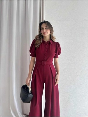 Moda Durağı  Premium Tulum Bordo Nefes Alabilir Pamuk Kumaş Kadın İçin Tüm Sezon Kullanıma Uygun