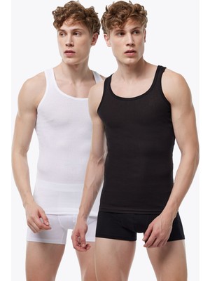 Malabadi Erkek 2 Li Siyah Beyaz %100 Pamuk Yazlık Fileli Atlet 2M081