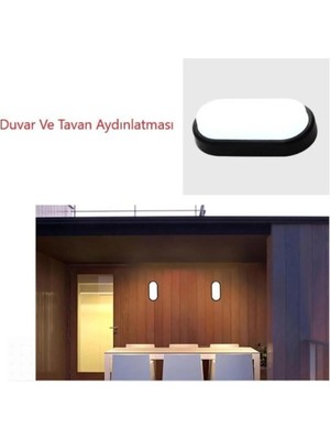 PremiumPort Oval LED Duvar Aydınlatması, Balkon, Teras, Banyo ve Wc Için, Siyah Kasa