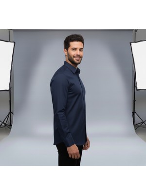 Secret Touch Erkek Slim Fit Dar Kesim Uzun Kollu Poplin Gömlek
