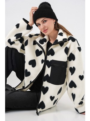 Bigdart 55446 Fermuarlı Oversize Peluş Ceket Mont - A.beyaz