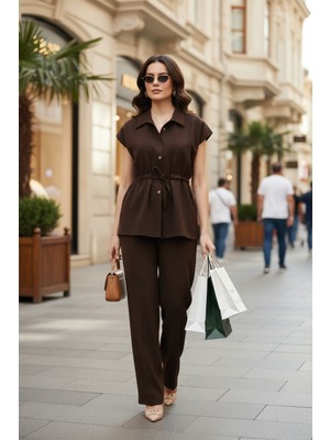 Lela Regular Fit Beli Büzgülü Kısa Kollu Takım Bayan Takım 6928870