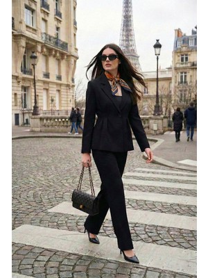 Lela Slim Fit Kruvaze Yaka Pileli Bele Oturan Takım Bayan Takım 6928884