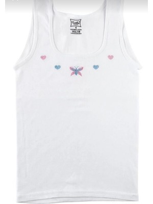 Tutku Geniş Askılı Kız Çocuk Atleti 6'lı Paket Beyaz İşlemeli Rahat Kesim Esnek Kumaş