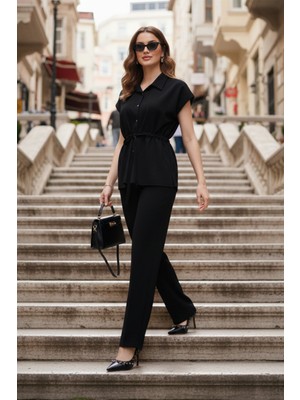 Lela Regular Fit Beli Büzgülü Kısa Kollu Takım Bayan Takım 6928870