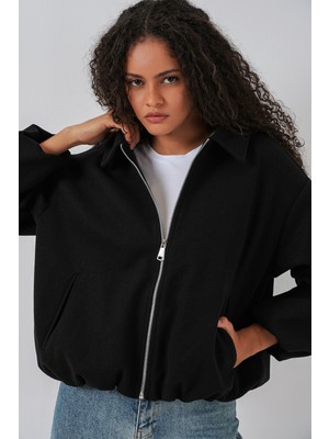 Bigdart Kadın Büzgülü Oversize Kaşe Ceket 0728 - Siyah