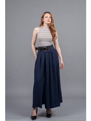 MissVina Kemerli Beli Lastikli Maxi Uzun Etek 6856