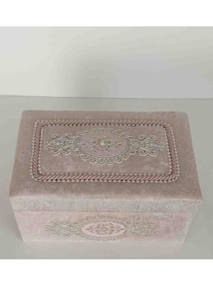 Fnt Ahşap Kadife Kaplı Makyaj Sandık Kutu Hediyelik Bohçalık Çeyizlik