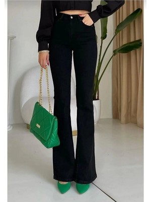 Bees Jeans Vanessa Solmayan Siyah Flare Jeans Ispanyol Paça Kot Pantolon