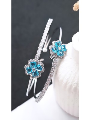 Serenity Mavi Zirkon Taşlı Çiçek Figürlü Çelik Kaplama BILEKLIK02