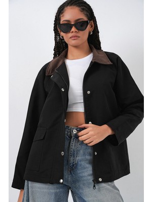 Bigdart Kadın Cep Detaylı Oversize Ceket 5973 - Siyah