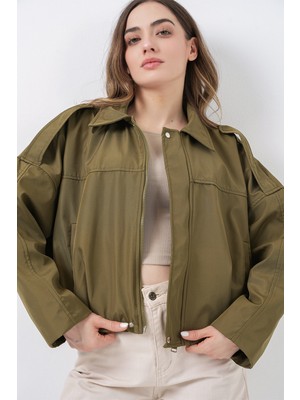 Bigdart Kadın Oversize Kısa Ceket 0732 - Haki