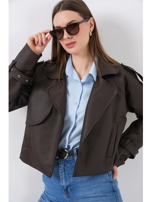Bigdart Kadın Oversize Deri Mont Ceket 1047 - Kahverengi