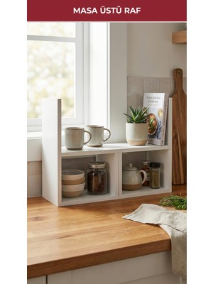 Pikas Kehribar Tezgahüstü Ayarlanabilir Çok Amaçlı Raf, Baharatlık Beyaz