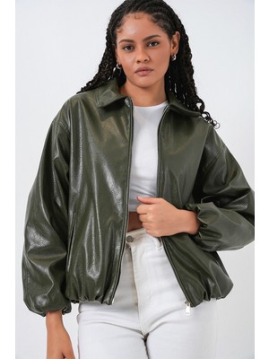 Bigdart Kadın Oversize Suni Deri Ceket 1049 - Haki