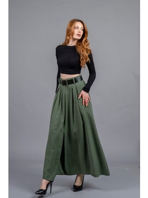 MissVina Kemerli Beli Lastikli Maxi Uzun Etek 6856