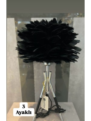 PremiumPort 3 Ayaklı Tüylü Abajur, Şık ve Modern Ev Dekoru Aksesuarı