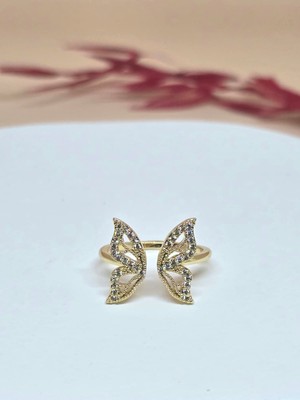 Gold Renk Kelebek Figürlü Zirkon Taşlı Yüzük