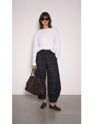 Babokah Dökümlü Geniş Paça Ekose Pantolon