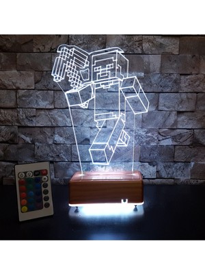 PremiumPort Renkli Minecraft 3D LED Lamba, Doğum Günü ve Oda Dekorasyonu Için Harika Işık
