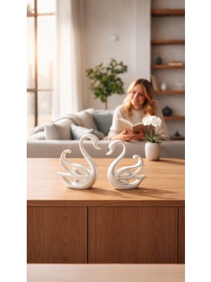 Bonjorno Aksesuar Kuğu Biblo Dekoratif Ikili Vernik Kaplamalı