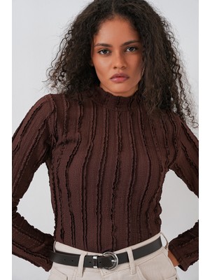 Bigdart Kadın Dokulu Esnek Örme Bluz 975 - Kahverengi