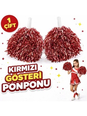 İlkyaz Fashion 1 Çift ( 2 Adet ) Kırmızı Renk 23 Nisan 19 Mayıs 29 Ekim Okul Gösteri Ponponları