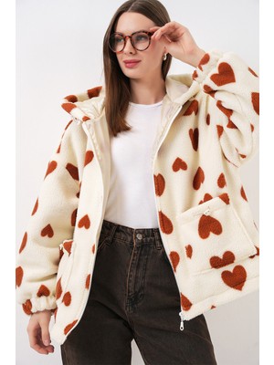 Bigdart Kadın Kapüşonlu Peluş Ceket 5236 - Taba