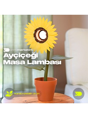 3D Print Marketim Ayçiçeği Masa Lambası, Aydınlatma, Dekoratif Çalışma Masası Lambası , Mekanik Hareketli Dekoratif Aydınlatma