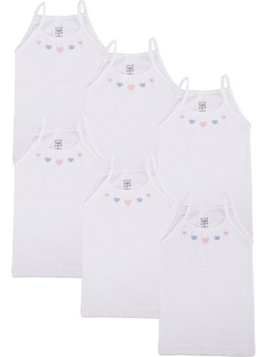 Tutku Kız Çocuk Atlet Ip Askılı Işlemeli Ribana 0165 6'lı Paket-Beyaz-2