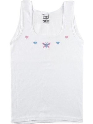 Tutku 6 Adet Kız Çocuk Beyaz Renk Işlemeli Kalın Askılı Atlet-Beyaz-5