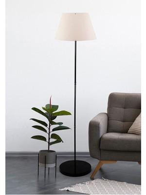 PremiumPort Metal Ayaklı Şık Abajur, Klasik Konik Başlık, Siyah ve Krem Renkli