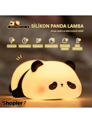 PremiumPort Sevimli Silikon Panda Gece Lambası, Yumuşak Işık, Uyku Ortamı Dekoru