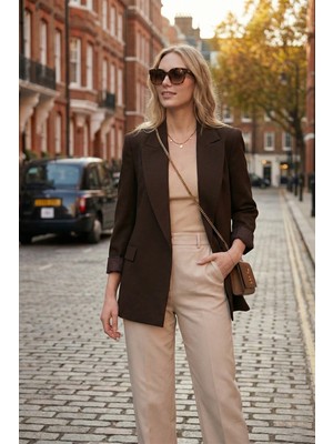 Lela Regular Fit Kruvaze Yaka Desenli Astar Detaylı Ceket Bayan Ceket 6927560