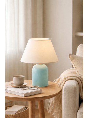 PremiumPort Şık Krem Seramik Abajur, Modern ve Zarif Iç Dekorasyon Parçası